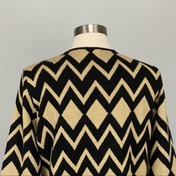Alfred Dunner Womens Tis the Season Gold Black Cardigan Sweater size Medium - Picture 8 of 12